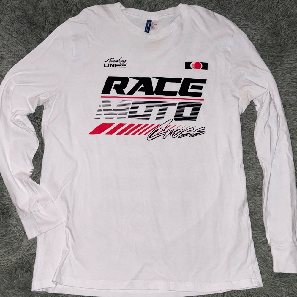 H&M White Race Moto Graphic Long Sleeve Tee